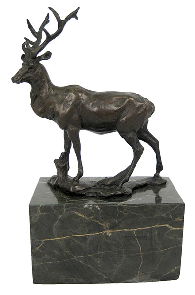Stag Bronze Sculpture On Marble Base